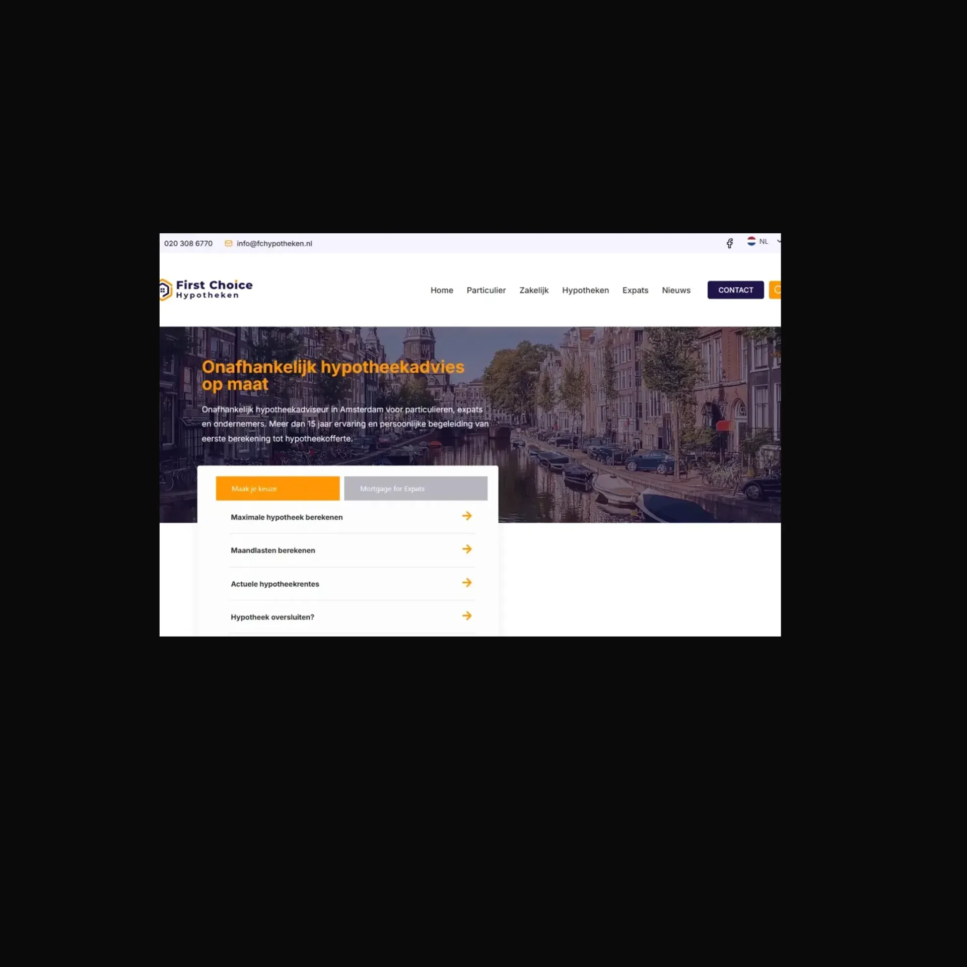 Website van First Choice Hypotheken, gebouwd door AS Support