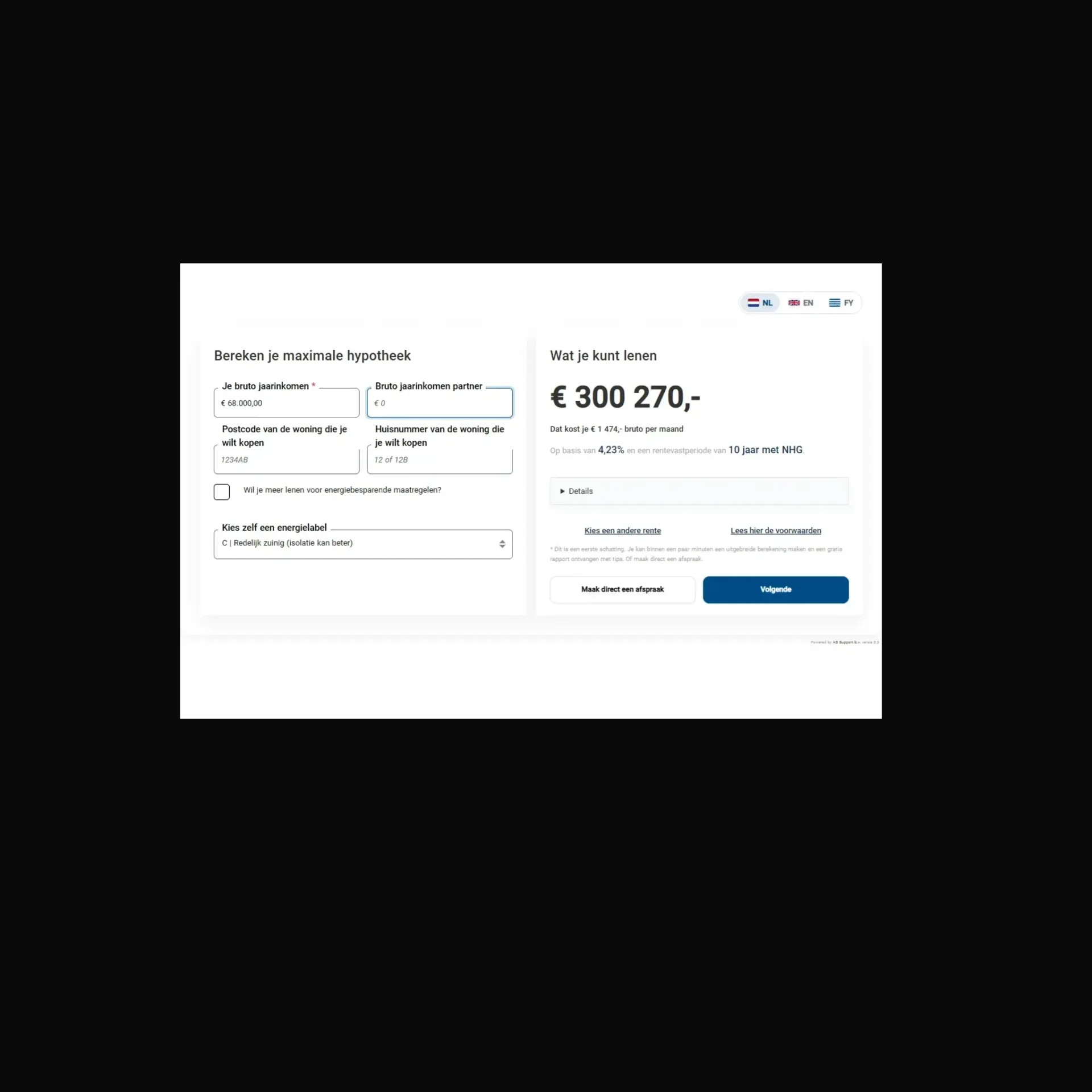 Module maximale hypotheek berekenen op een adviseurswebsite