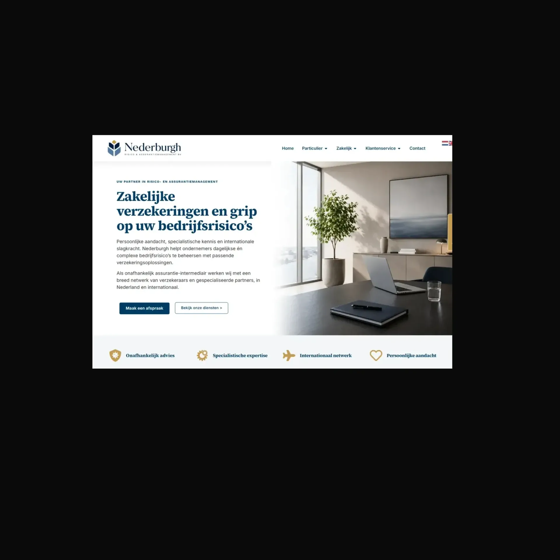 Website van Nederburgh Risico & Assurantiemanagement, gebouwd door AS Support